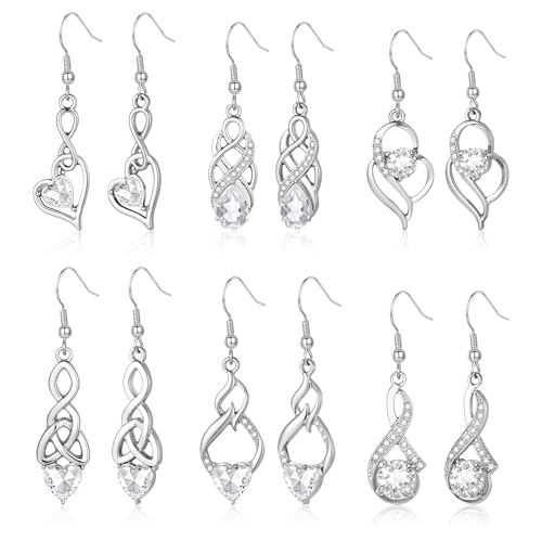 Dangle Earrings Set for Women Multiple Leverback Drop Earrings Silver Hypoallergenic Crystal Dangle Leverback Earring Sets Fashion Cubic Zirconia Earring Sets Trendy Jewelry Gifts for Women