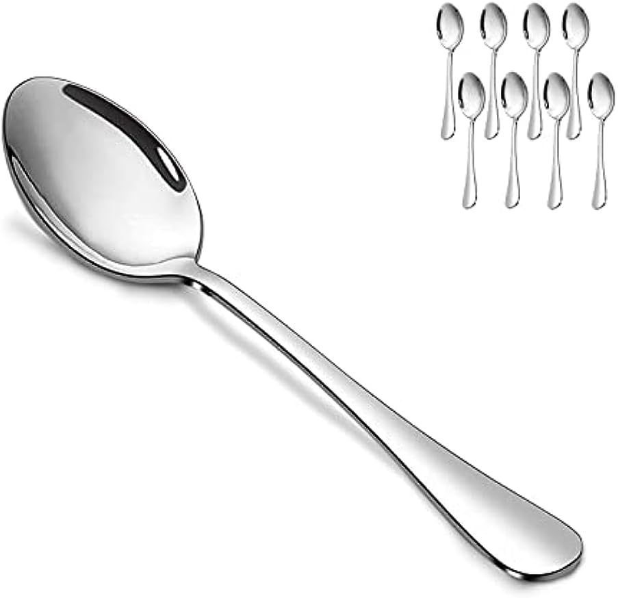 Juego de cucharas de sopa de acero inoxidable, juego de 8 cucharas de mesa, cucharas plateadas de 7.3 pulgadas con pulido espejo y apto para