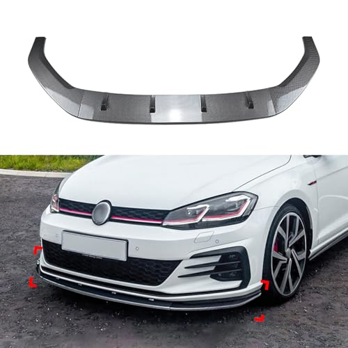 カーボンファイバー ルック グロス ブラック フロントスポイラー リップスプリッター ボディキット VW Golf 7.5 MK7.5 GTI R 2017-2019用