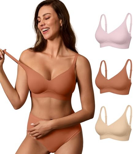 Image of DEANGELMON Seamless Bras for Women No Underwire Comfortable Push Up Bra V Neck Wireless Bralette Full Coverage Wire Free