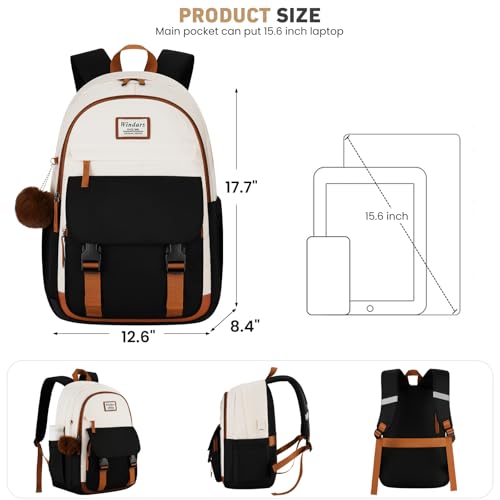 Image of WINDARS School Backpack for Teen Girls, Cute College Backpacks for Women Students Aesthetic Bookbag Large 15.6 Inch Laptop Bag Middle School Travel Back Pack (Beige-Black-Brown)