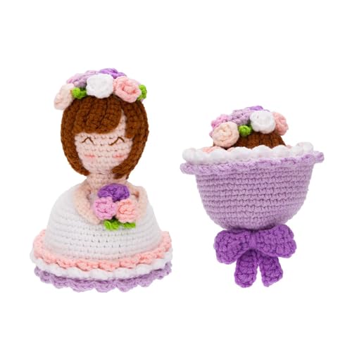 Image of SNAPPSY Crochet Bouquet Doll for Wife Knitted Flowers for Party Birthday Anniversary Purple