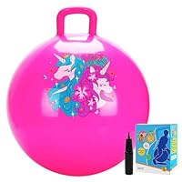 Vastoy 20 Inch Space Hopper Ball for Kids 6-9 Years - Anti-Slip Unicorn Space Hopper with Hand Pump, Bouncy Inflatable Ride On Toy for Indoor Outdoor Fun, for Children (Pink Unicorn)