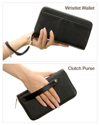 Stylish RFID-Blocking Vegan Leather Wallet for Women - Double Zipper Clutch with Large Capacity and Hand Strap - Image 6
