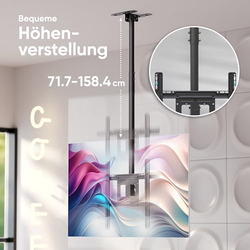 ONKRON TV Deckenhalterung für 32-80 Zoll Fernseher bis 68 kg, Deckenhalterung für Fernseher höhenverstellbar, VESA 100x100-600x400, Monitor & TV Halterung Decke schwenkbar neigbar Schwarz N1L-B – Bild 6
