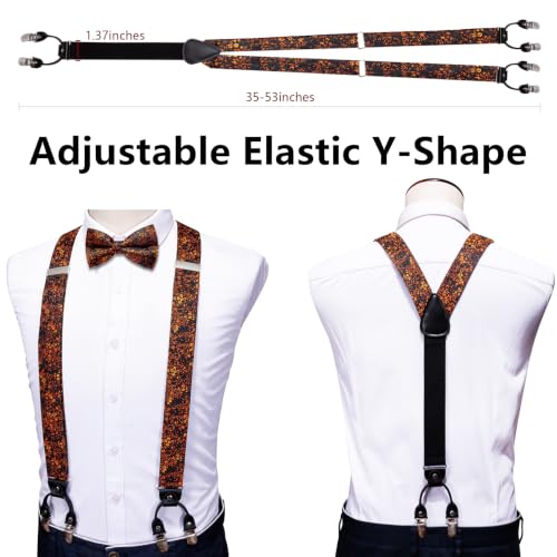Image of YOHOWA Men Suspenders 6 Clips Strength Adjustable Y Braces Pre-Tied Bow Tie Set Formal Wedding Party