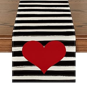 Artoid Mode Watercolor Stripes Love Heart Mother’s Day Table Runner, Seasonal Holiday Kitchen Dining Table Runners for Home Party Decor 13 x 72 Inch
