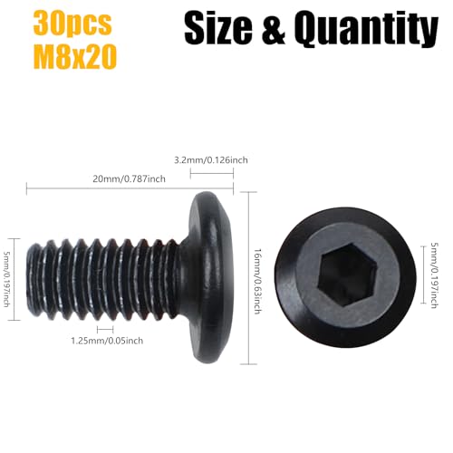 HO2NLE 30 Stück Flachkopfschrauben Innensechskant Schrauben Vollgewinde Q235 Kohlenstoffstahl Schwarz Sechskantschraube mit Innensechskantschlussel (M8 x 20)