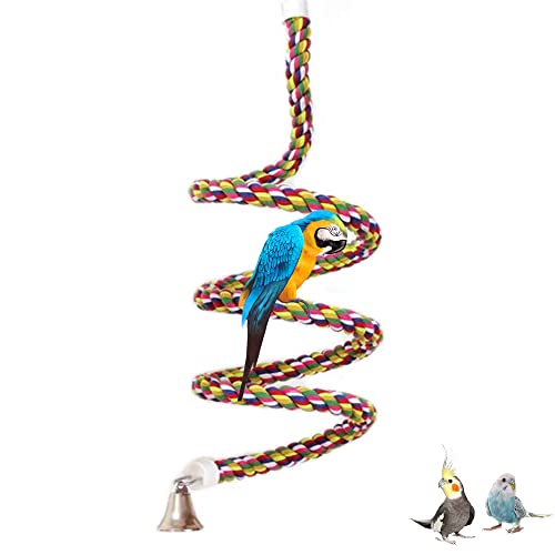 ASOCEA Vogel Seil Bungee Spielzeug mit Glocke Baumwolle Papagei Spiral Schaukel Kletterkäfig Stehbarsch für Vögel Wellensittiche Sittiche