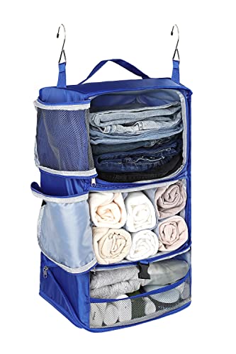 Elezay Hanging Packing Cubes Transformable Garment Closet Organizers Storage For Suitcases Carry On Luggage Compression Travel Bag With Shelves For Hotel Wardrobe Camper Accessories X-Large, Blue #TOP16