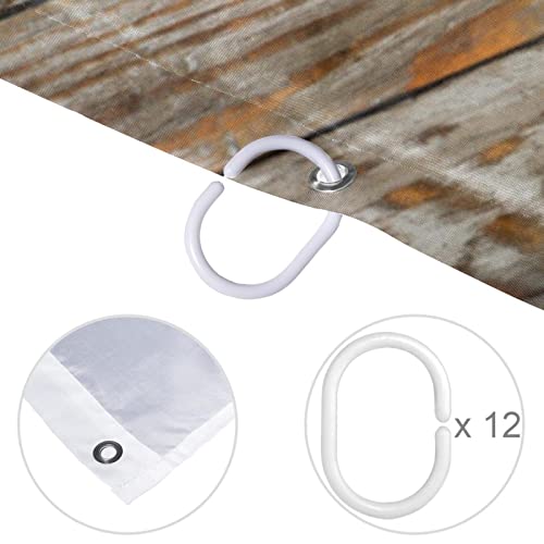 Rideau de douche imperméable effet bois foncé 152x183 cm lavable avec 12 crochets