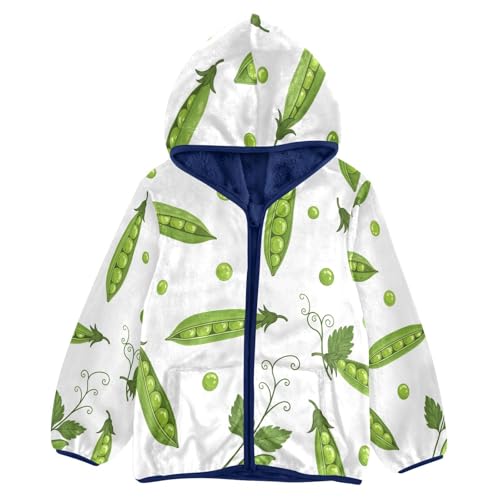 Green Pea Pod Pattern Toddler Fleece Jacket Girl Boys Hooded Fleece Jacket Coat Warm Outwear Zip-up 3-10T