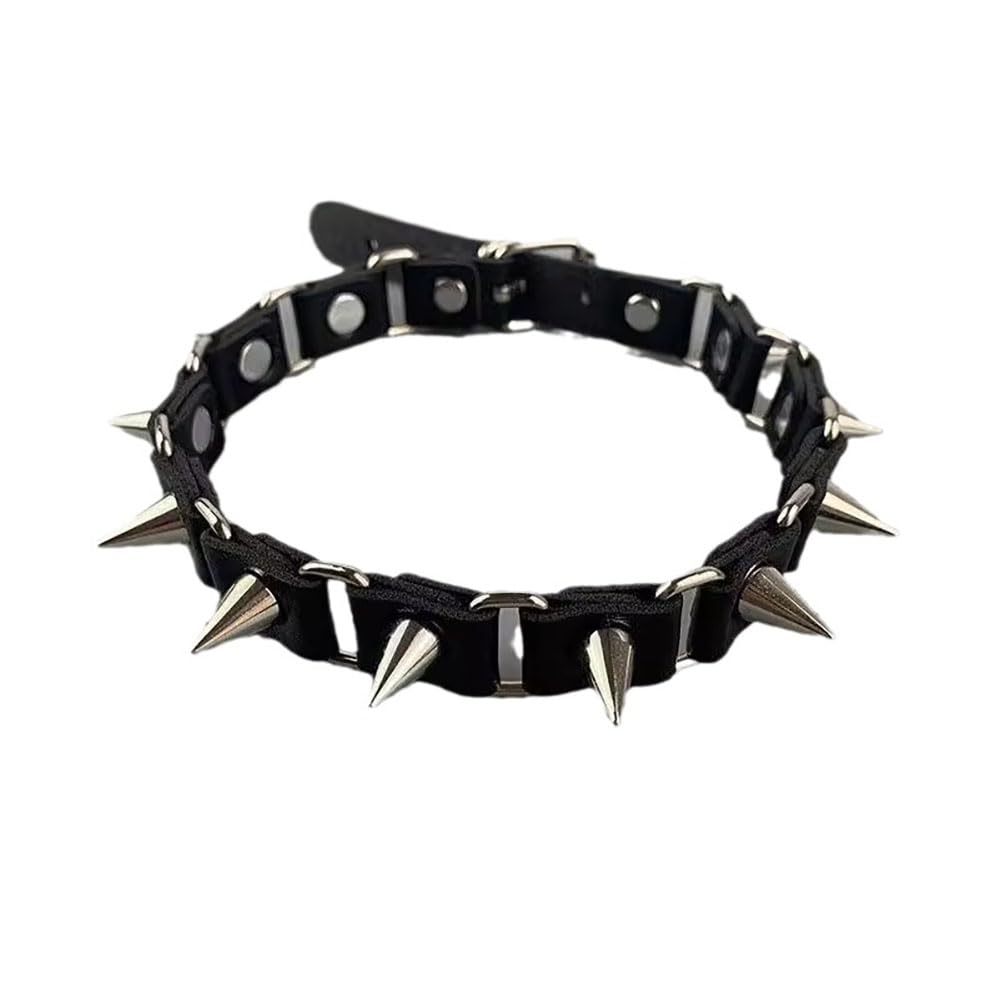 Punk Rivet Choker Necklace Unisex Cool Spike Studed Neck Necklaces Statement Gothic Collar Band Chain Necklace for Women Men Punk Rock Jewelry Gift 01Black