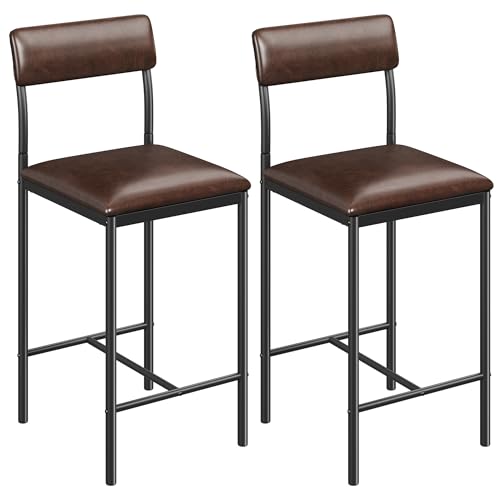 YITAHOME Juego de 2 taburetes de Bar, Asiento Alto con Asiento y Respaldo Acolchados, taburetes industriales para Cocina/Comedor, sillas de Bar con reposapiés ergonómico, Color marrón rústico