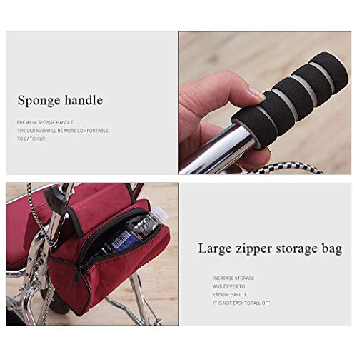 WLKINF Einkaufstrolley für ältere Menschen, zusammenklappbarer Einkaufsgurt, Sitz mit vier Rädern, kleines Handauto, 120 kg Tragkraft – Bild 7