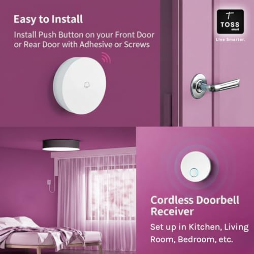 Image of Toss Smart Wireless Doorbell for Home & Office | 45 Melodies, 50m Range, Battery Operated, Easy Install, No Wi-Fi Needed, Durable Design
