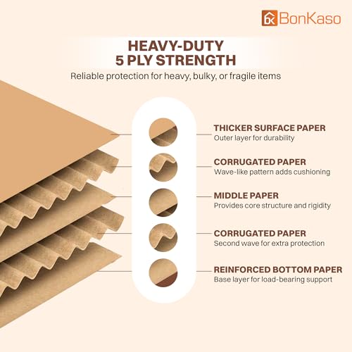 Image of BonKaso 5 Ply Corrugated Boxes for Packaging | 18 inchx12 inchx12 inch (Pack of 10) | Brown Cardboard Packing Box for Shipping, Moving & Storage | Large Cartons for Courier & Goods Transportation