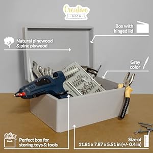 Large Grey Wooden Box Storage with Hinged Lid | 11.8 x 7.87 x 5.51 inches (+-0.5) | Gift Box for Shoes Clothes Kitchen Storage | Wood Keepsake Chest Large Grey Wooden Box Storage with Hinged Lid 118 x 787 x 551 inches 05 Gift Box for Shoes Clothes Kitchen Storage Wood Keepsake Chest
