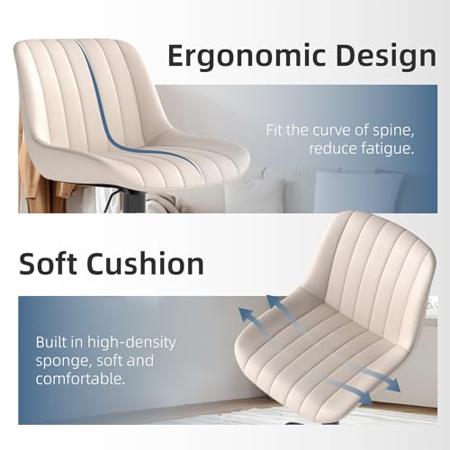 Image of Youhauchair Adjustable Faux Leather Bar Stools Set of 1, Beige | Swivel, Counter Height, Back & Footrest, Armless, PU, Modern, Kitchen Island Stool, Upholstered Dining Room Chair