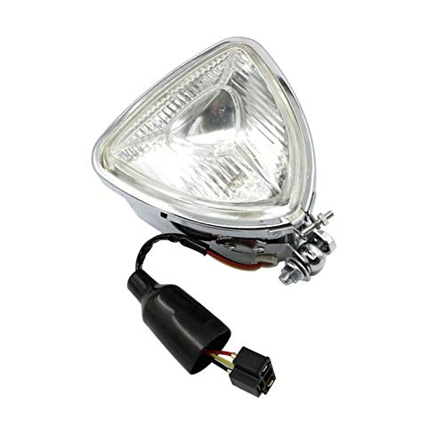 JaneShop Motorfiets koplamp, universeel, retro verandering, driehoekige metalen koplamp, geschikt voor vervanging voor Harley Chopper Cafe Racer, aangepaste zwarte amberkleurige lens