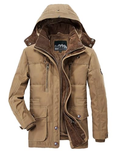 Image of PRIJOUHE Men's Winter Coats Down Jackets Outerwear Long Cotton Coat Men Thick Warm Fur Jacket Coat Overcoat
