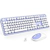KNOWSQT Wireless Keyboard and Mouse Combo – Purple-White Full-Sized 2.4 GHz 104 Keys Typewriter Keyboard, Flexible Round…