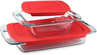 Pyrex 4-Piece Extra Large Glass Baking Dish Set With Lids and Handles, Oven and Freezer Safe