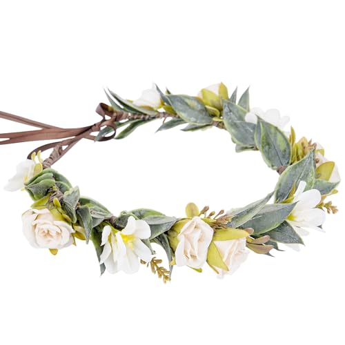 KorViSHOW White Flower Crown Headband, Handmade Boho Floral Headpiece