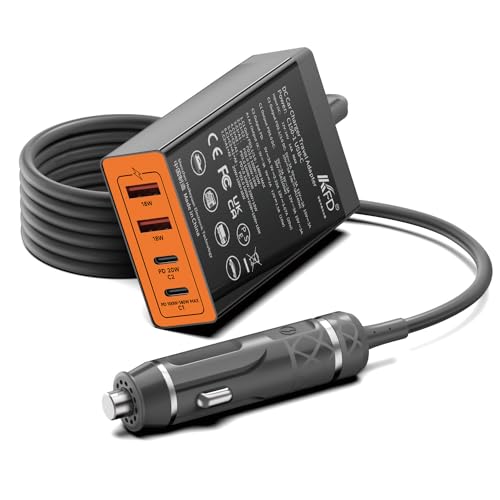 KFD 156W Car Charging Staition,Fast USB C Car Charger,PD3.1 & QC3.0 Fast Charging Cigarette Lighter Car USB Charger Multi Port with 6.56FT Cable for MacBook/iPad/iPhone 15 Pro Max/Samsung S24 S23