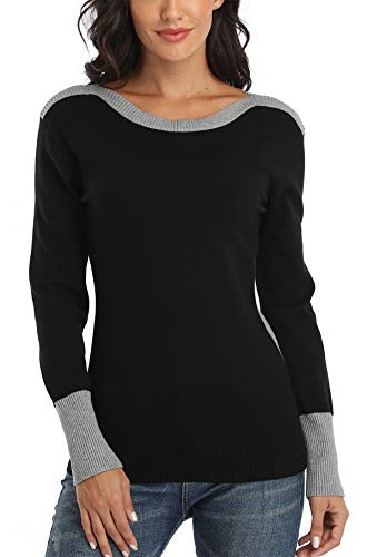 Dilgul Pullover Femme Hiver Patchwork Sweat Pullover Pull T-Shirt Tunique à Manches Longues Sweater Noir Medium Cover