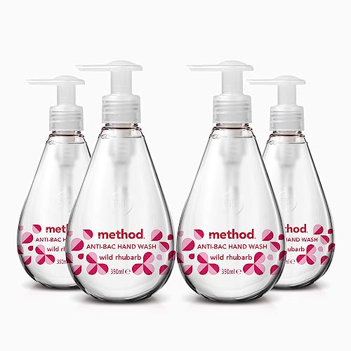 Method Antibacterial Hand Wash, Hand Soap, Gentle Hand Cleansing, Fresh Wild Rhubarb Scent, Pack of 4, 4 x 350 ml