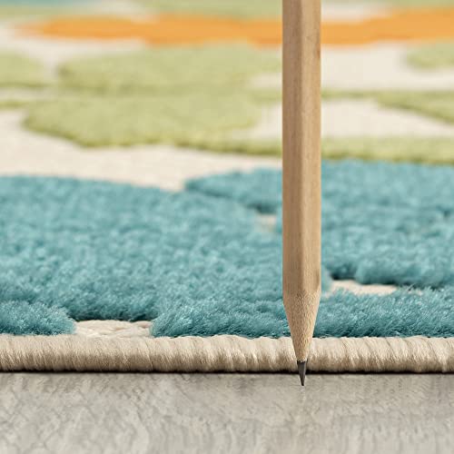 Ostro Modern Floral Multi-Color 5 Foot Round Indoor Outdoor Rug - Outdoor Rugs For Patios, Deck, Porch, Outside Area Rug For Garden #TOP1