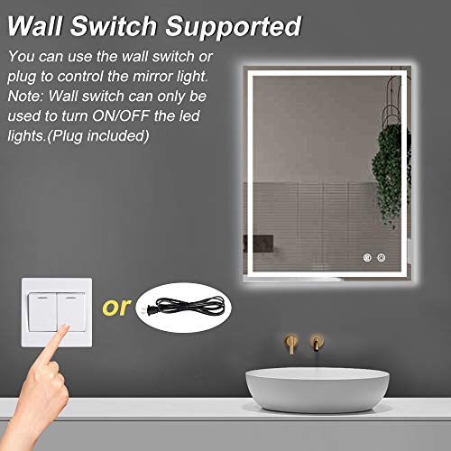 image for DINGLILIGHTING DLLT Dimmable Wall Mounted Mirror with Light, 32 x 24 T