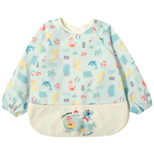 Little Dimsum Mess-Proof Baby Bibs|Infant Toddler Long Sleeve Waterproof Feeding Smock|Catching Food...