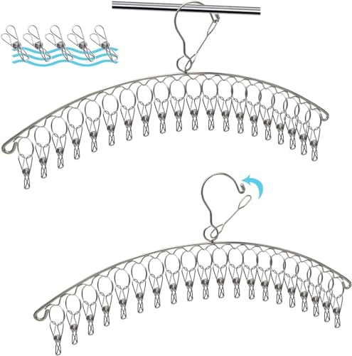 物干しハンガー ピンチハンガー 洗濯ハンガー コンパクトに収納 空間を節約 滑り止め 防風 速乾 縦20ピンチ 予備ピンチ付き 強力収納 小物ハンガー ステンレス 錆防止 ハンガー 靴下下着 タオル ブラジャー ネクタイなどの小物対応 銀
