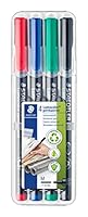 STAEDTLER permanenter Universalstift Lumocolor, wisch- und wasserfest, sekundenschnell trocken, nachfüllbar, Linienbreite 1 mm, 4 Marker in sortierten Farben in stabiler STAEDTLER-Box, 317 WP4