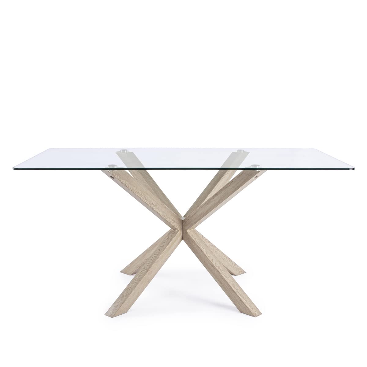 Yellowshop | Tavolo Rettangolare YAML160x90 cm cm – Piano in Vetro Temperato e Struttura in Acciaio Effetto Legno Naturale, Design Moderno per Sala da Pranzo e Soggiorno
