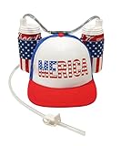 HandinHandCreations USA Merica Drinking Cap Adjustable Size with Straw for Soda or Beverage Guzzler Drink Helmet - America Drinking July 4th Costume - All American Party Gear, Red