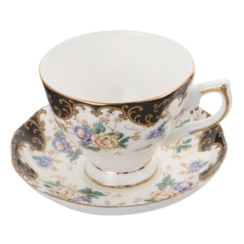 FUNOMOCYA Tazas de Cerámica con Plato Multiusos para Café y Té Hogar y Oficina Diseño Ergonómico con Floral Elegante