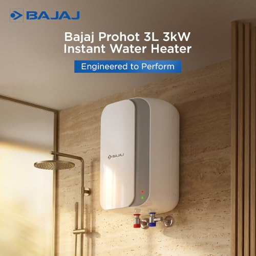 Image of Bajaj Prohot 3 Litre Instant Water Heater | 3KW Vertical Geyser for Bathroom & Kitchen | Fast Heating Element | High Grade SS Tank | Multiple Safety Systems | 2-Yr Product Warranty | White