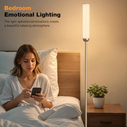 Image of Ambimall LED Floor Lamp with Remote Control, Foot Switch, Champagne Gold