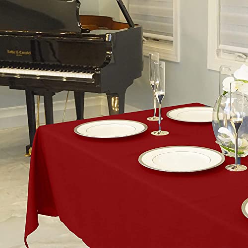 Image of HB MSALA Microfiber Satin Dining Table Cover - Plain, Smooth & Durable Tablecloth | Red Color | 4 Seater | 40 Inch x 150 cm