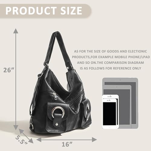 Bolso bandolera convertible para mujer de cuero negro miniatura 6
