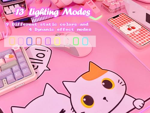 JMIYAV Pink Kawaii Cat RGB Gaming Mouse Pad