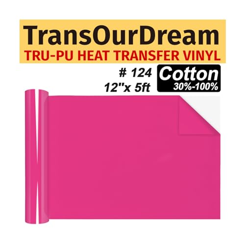 TransOurDream Matte Pink HTV Heat Transfer Vinyl Roll for All Cutter Machines - 12 x 5ft PU Fuchsia Pink Iron on Vinyl for T-Shirts - Thin and Easy to Weed