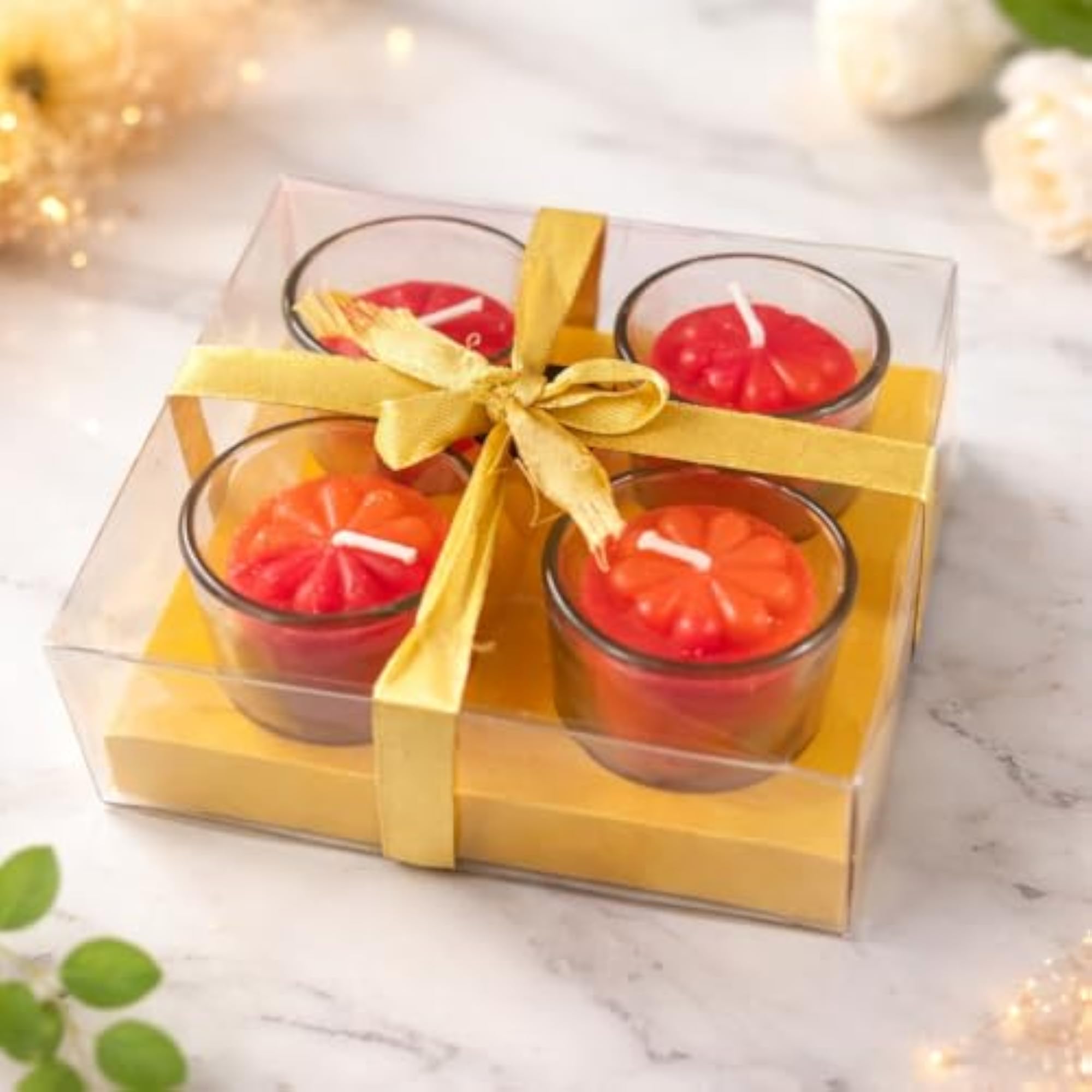 Luxury Decorative Flower Candles Gift Pack of 4, Handcrafted