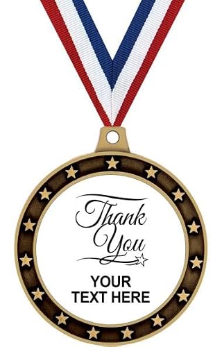 Thank You Custom Text Medals 10 Pack – Thank You White Personalized Value Pack of 10 Gold Medal Awards