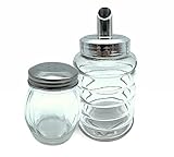DOJA Barcelona | Salero y Azucarero Cocina | Set Azucarero y Salero Cristal con Tapa Metalica | Conjunto Salero Mesa 130 ml + Azucarero Cristal 270 ml | Botes Cristal Originales y Decorativos