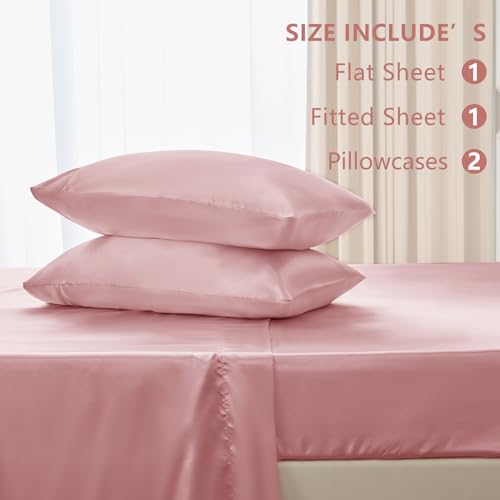 CozyLux Satin Sheets Queen Size Bed Set - Silky Soft Bedding Similar to Silk, 4 Piece Sheet Set for Hair and Skin, Deep Pocket with All-Around Elastic, Home Decor for Bedroom, Dirty Pink by CozyLux - Image 6