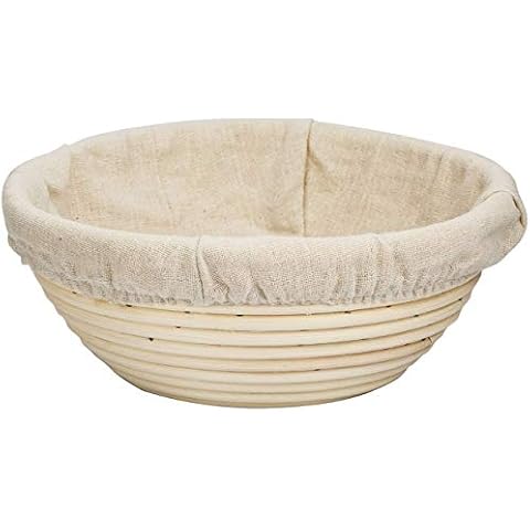 MEETOZ 7 inch Round Banneton Brotform Bread Dough Proofing Rising Rattan Handmade Basket with Linen Liner Cloth - 18 x 9cm Cover